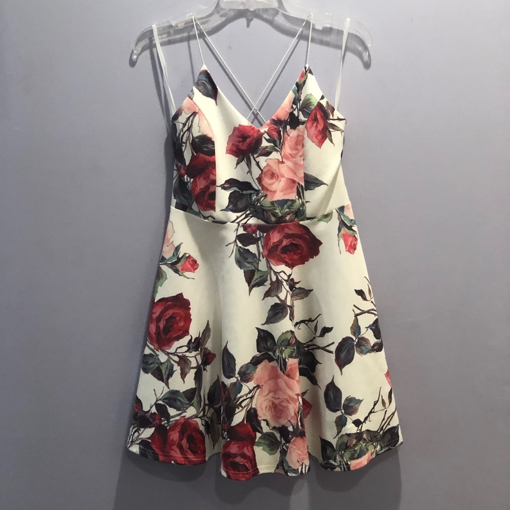 Floral Fit and Flare Cross Back Dress
